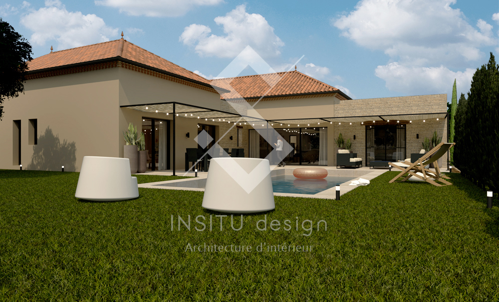 Plan 3D aménagement extérieur villa